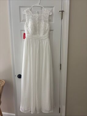 JJs House Ivory Lace Bodice Chiffon Wedding / Bridesmaid Gown